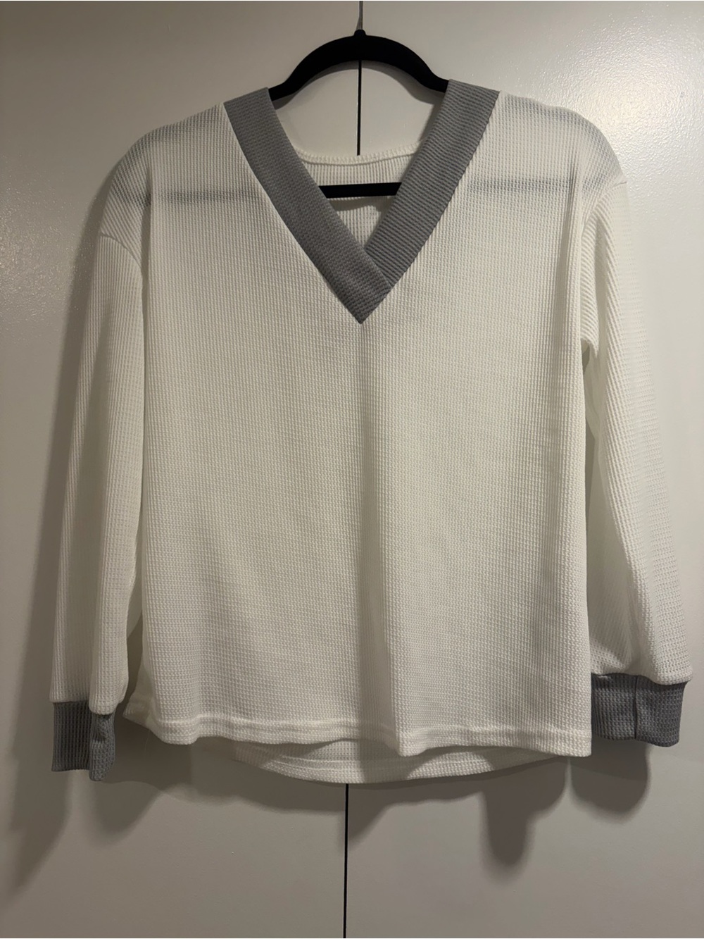 Women's White Waffle V-Neck Jersey with Gray Trim